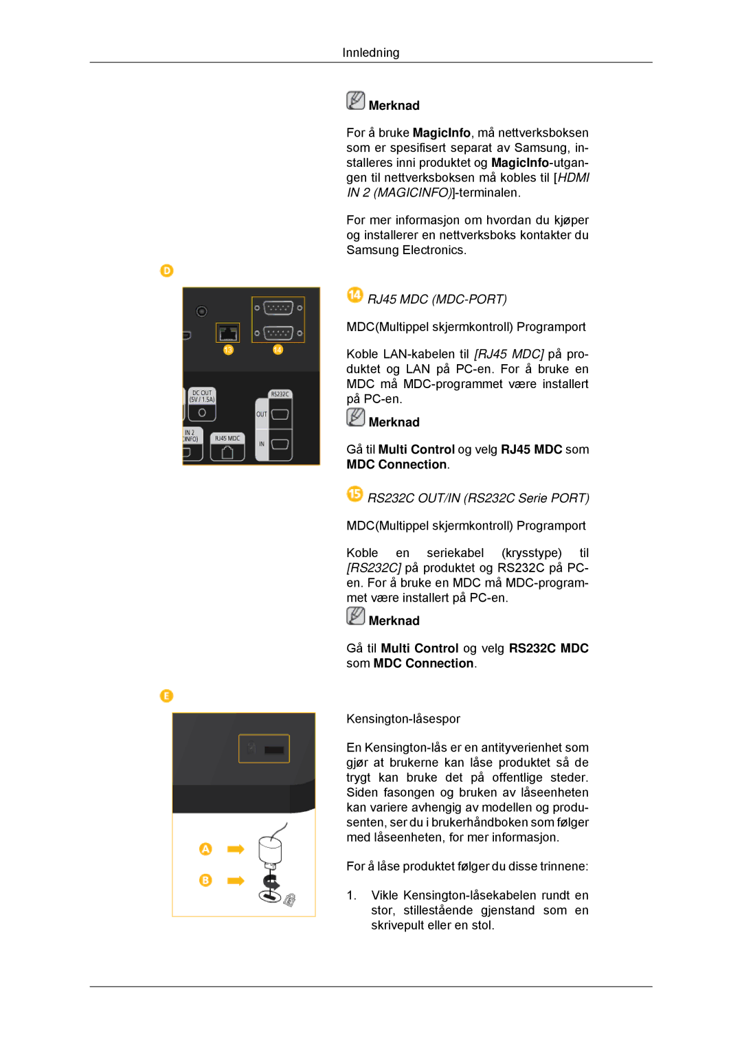 Samsung LH70CSBPLBC/EN manual RJ45 MDC MDC-PORT 