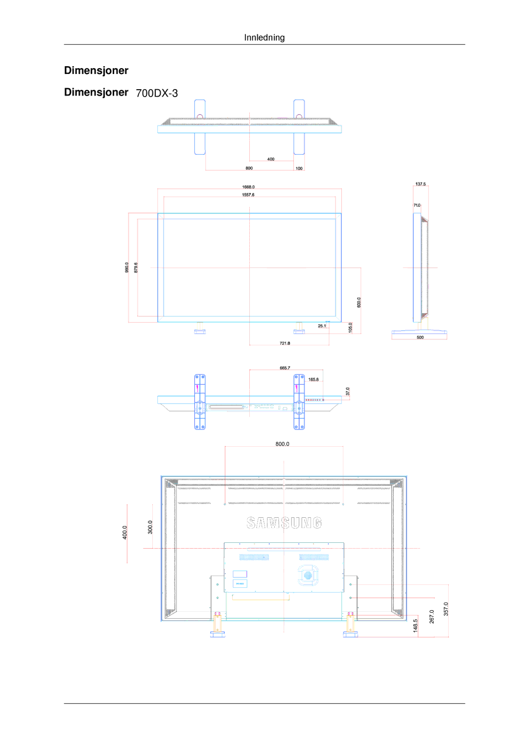 Samsung LH70CSBPLBC/EN manual Dimensjoner Dimensjoner 700DX-3 