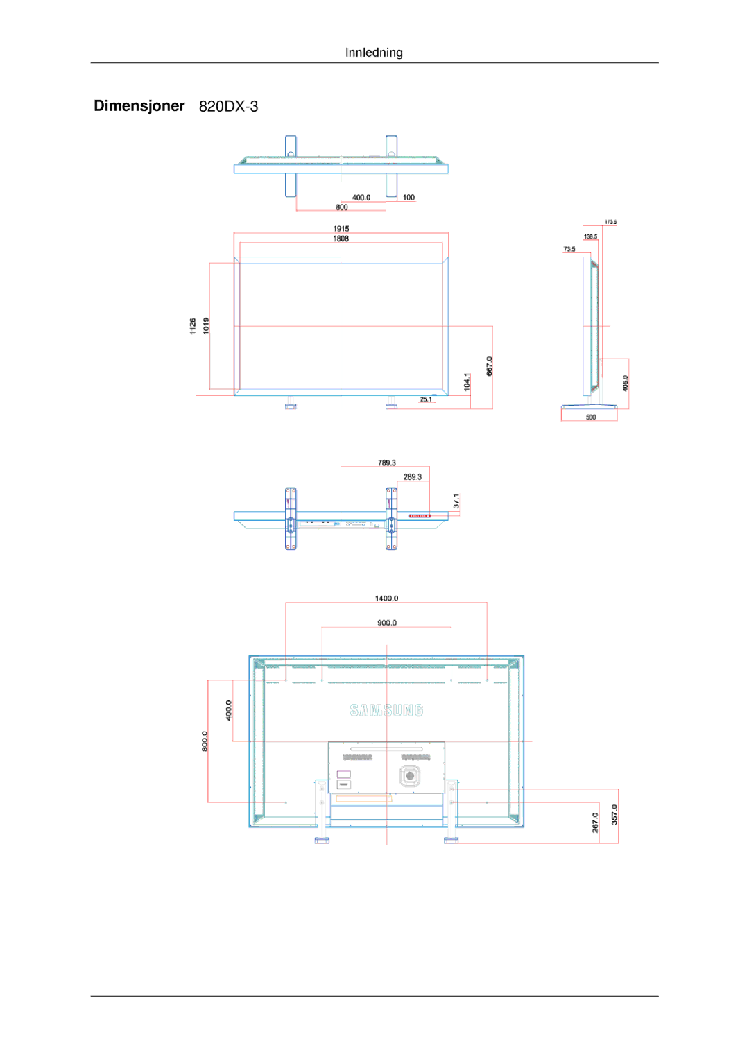 Samsung LH70CSBPLBC/EN manual Dimensjoner 820DX-3 