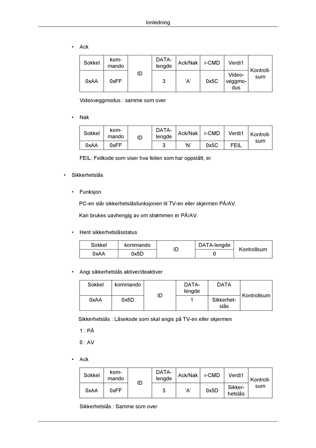 Samsung LH70CSBPLBC/EN manual Innledning Ack Sokkel Kom 