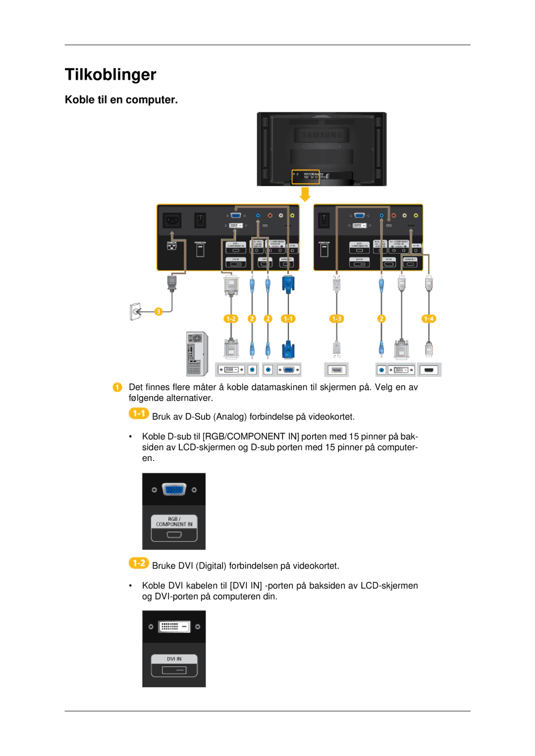 Samsung LH70CSBPLBC/EN manual Tilkoblinger, Koble til en computer 