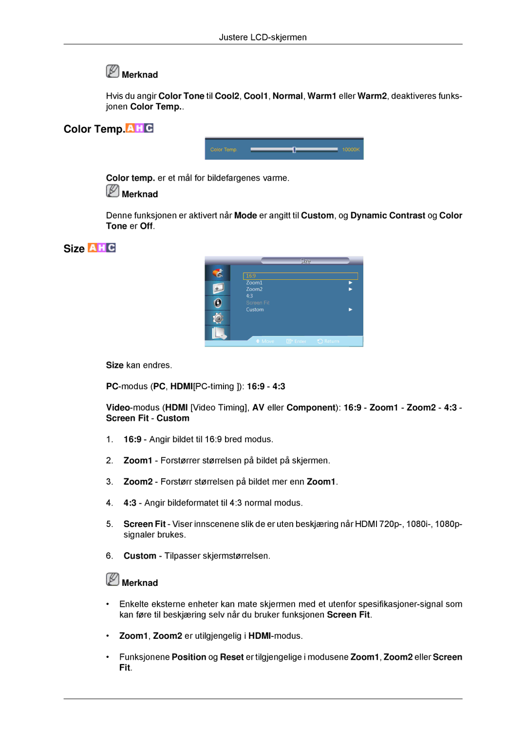 Samsung LH70CSBPLBC/EN manual Size kan endres PC-modus PC, HDMIPC-timing 169 