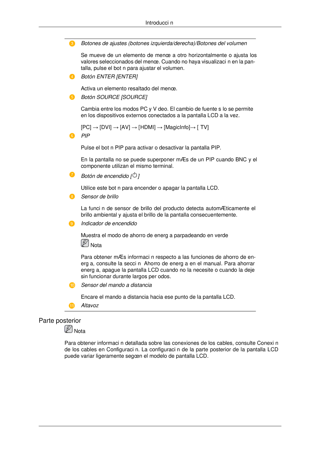 Samsung LH70OUTQBC/EN, LFD-WVB1/S7011 manual Parte posterior, Pip 