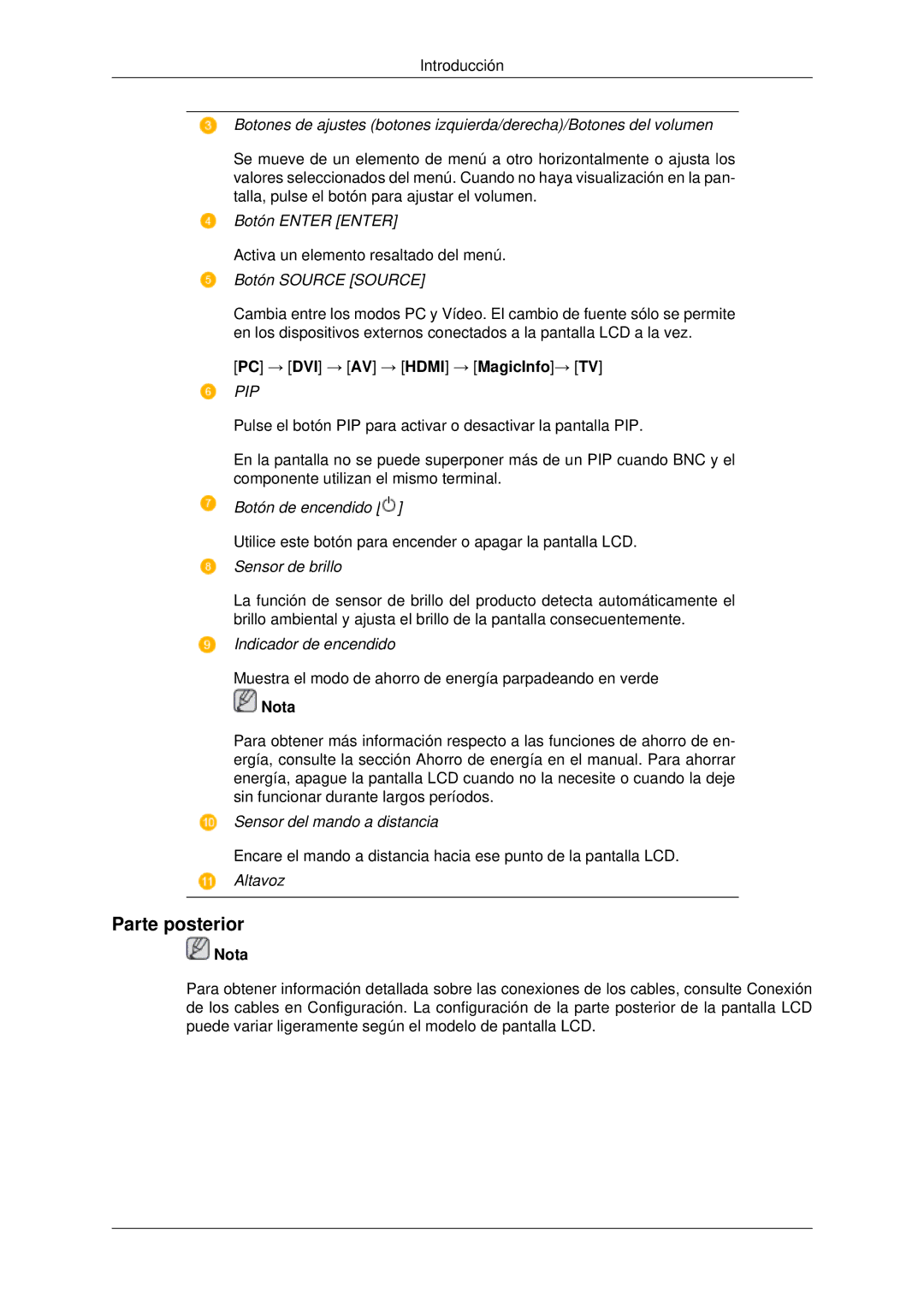 Samsung LH70OUTQBC/EN manual Parte posterior, Botón Source Source 