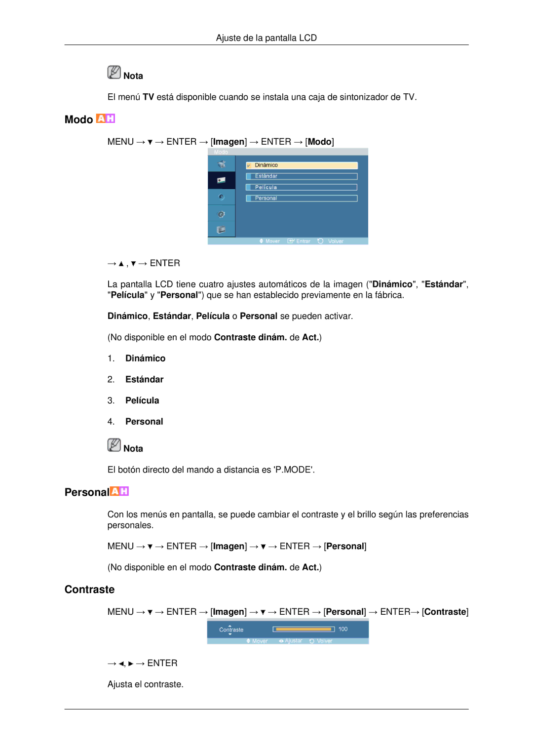 Samsung LH70OUTQBC/EN manual Modo, Nota 