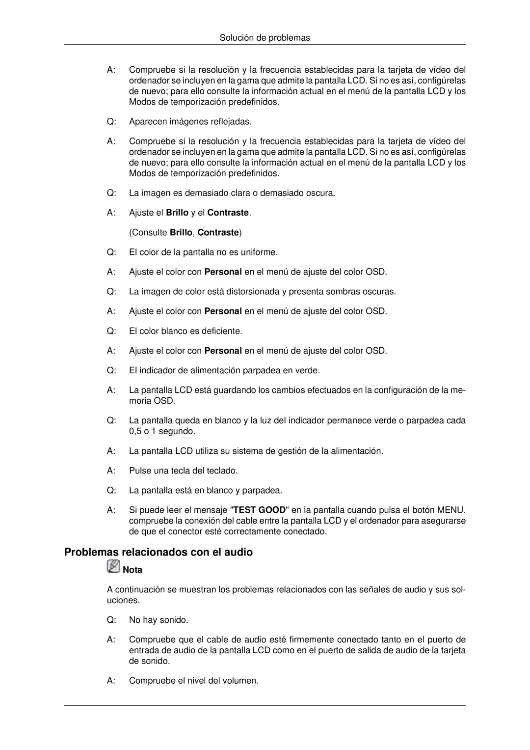 Samsung LH70OUTQBC/EN manual Problemas relacionados con el audio 