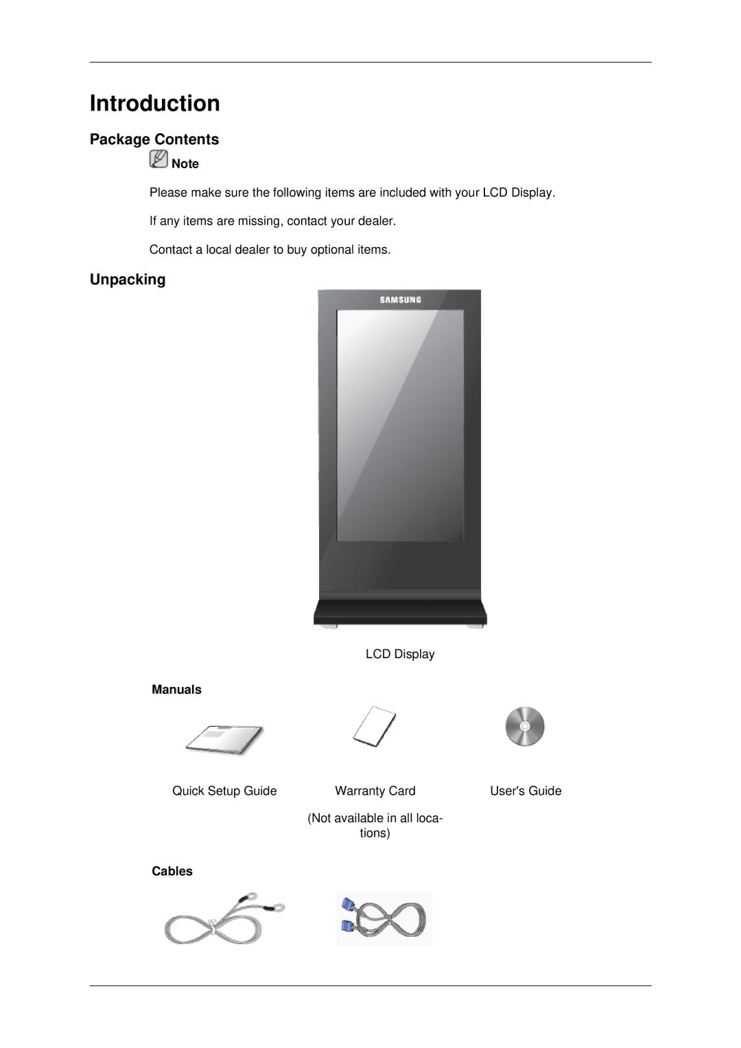 Samsung LH70OUTQBC/EN manual Package Contents, Unpacking 