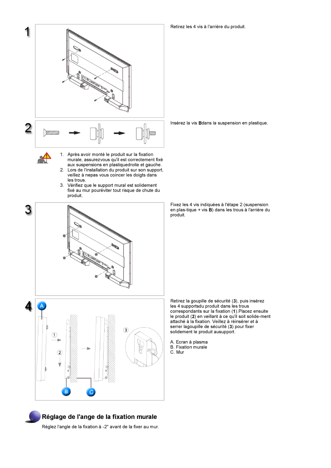 Samsung LH70TCTMBC/EN, LH82TCTMBC/EN manual Réglage de lange de la fixation murale 