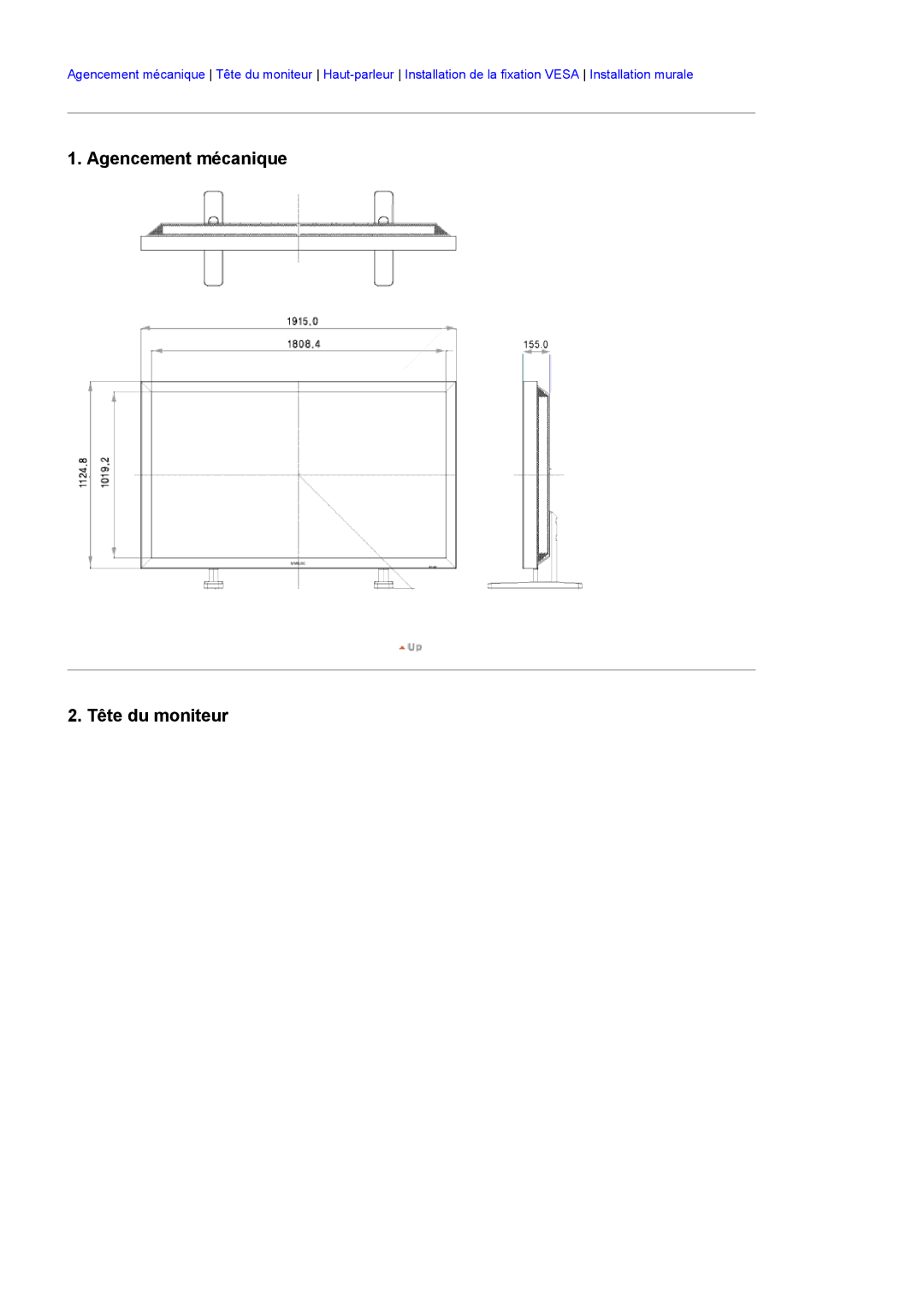 Samsung LH70TCTMBC/EN, LH82TCTMBC/EN manual Agencement mécanique Tête du moniteur 