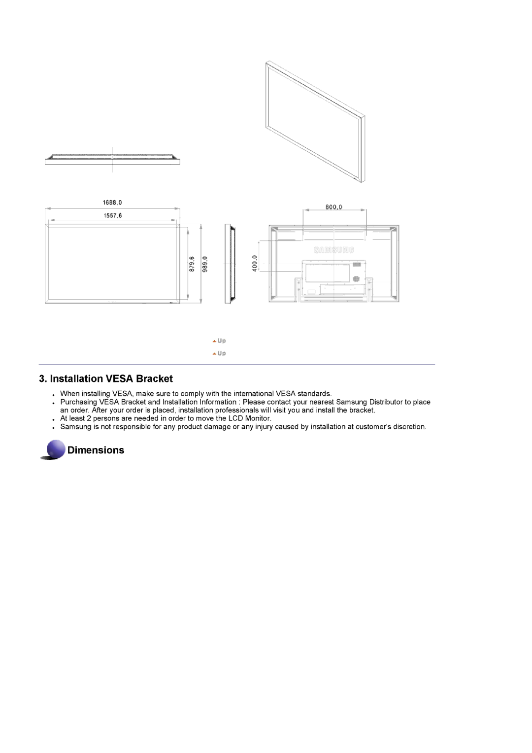 Samsung LH82TCTMBC/EN, LH70TCTMBC/EN manual Installation Vesa Bracket 