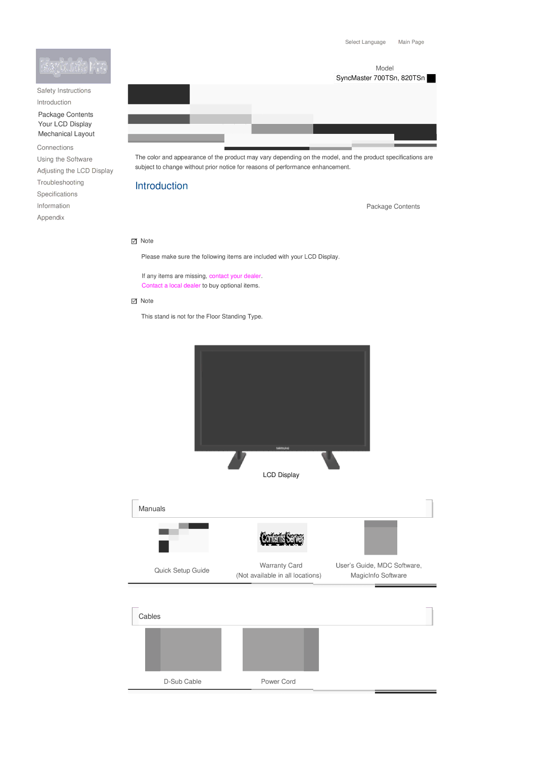 Samsung LH70TCTMBC/EN, LH82TCTMBC/EN manual Model, Package Contents, Quick Setup Guide, Sub Cable 