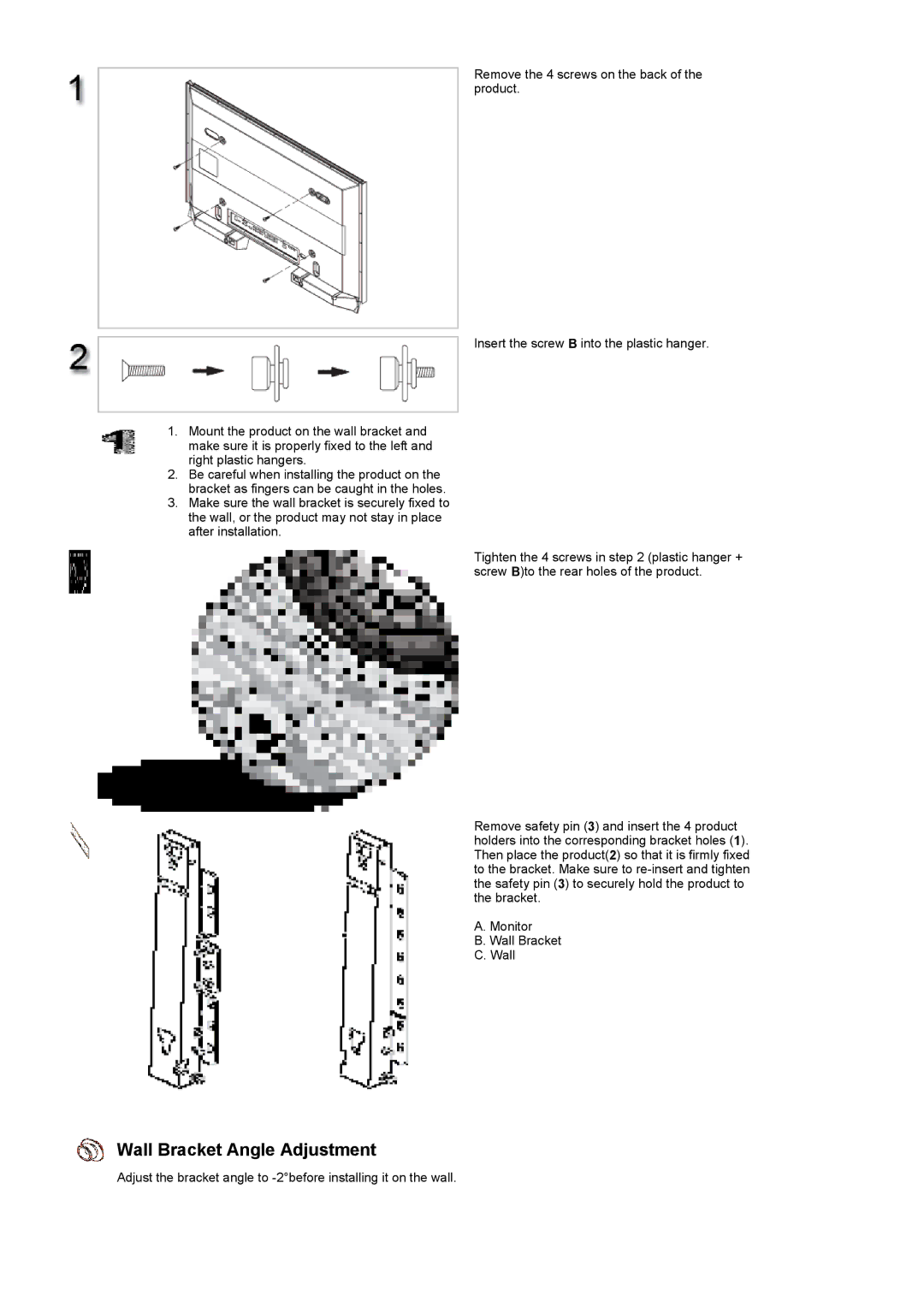 Samsung LH70TCTMBC/EN, LH82TCTMBC/EN manual Wall Bracket Angle Adjustment 