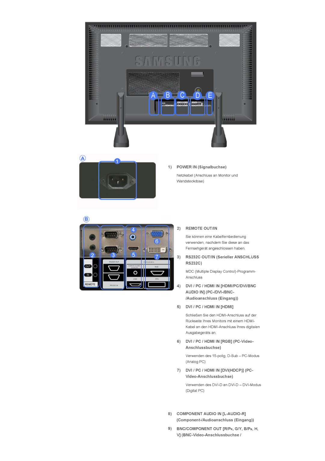 Samsung LH70TCTMBC/EN, LH82TCTMBC/EN manual Remote OUT/IN, DVI / PC / Hdmi in Hdmi 