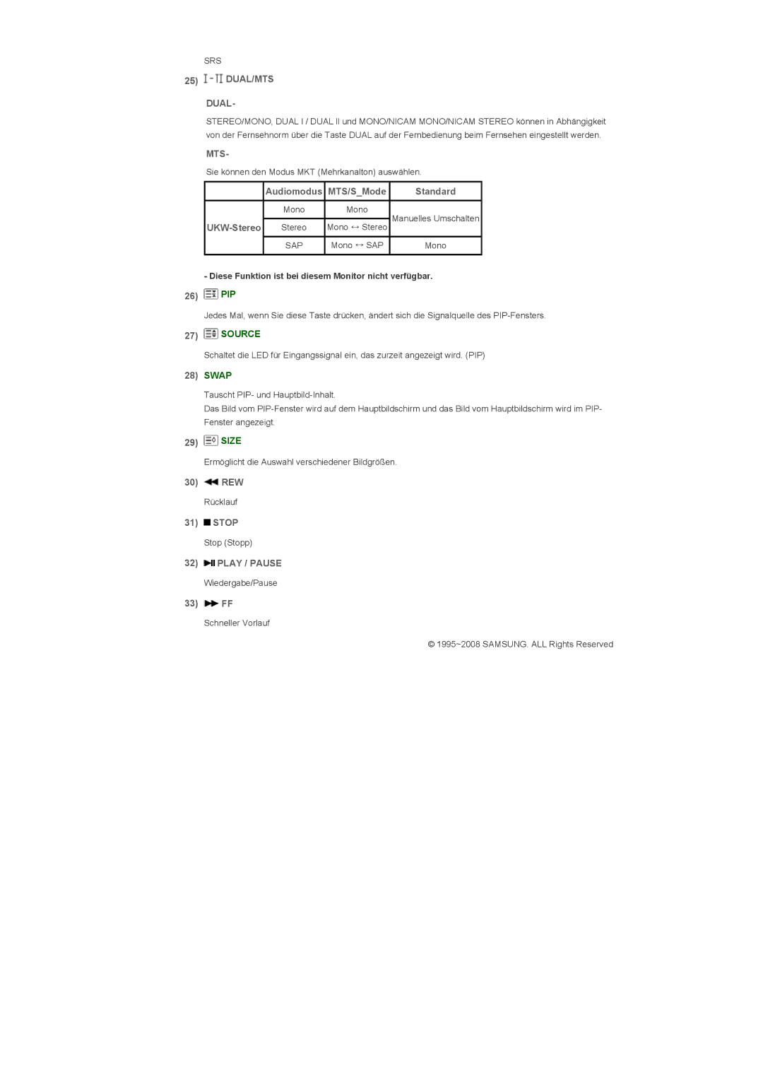 Samsung LH70TCTMBC/EN, LH82TCTMBC/EN manual Dual, Mts, Play / Pause 