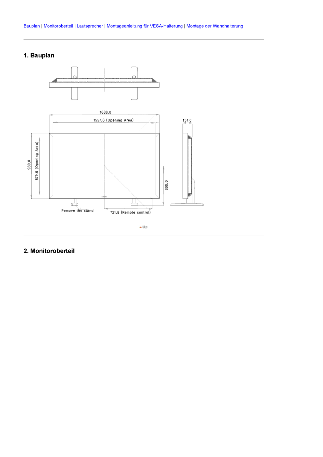 Samsung LH82TCTMBC/EN, LH70TCTMBC/EN manual Bauplan Monitoroberteil 