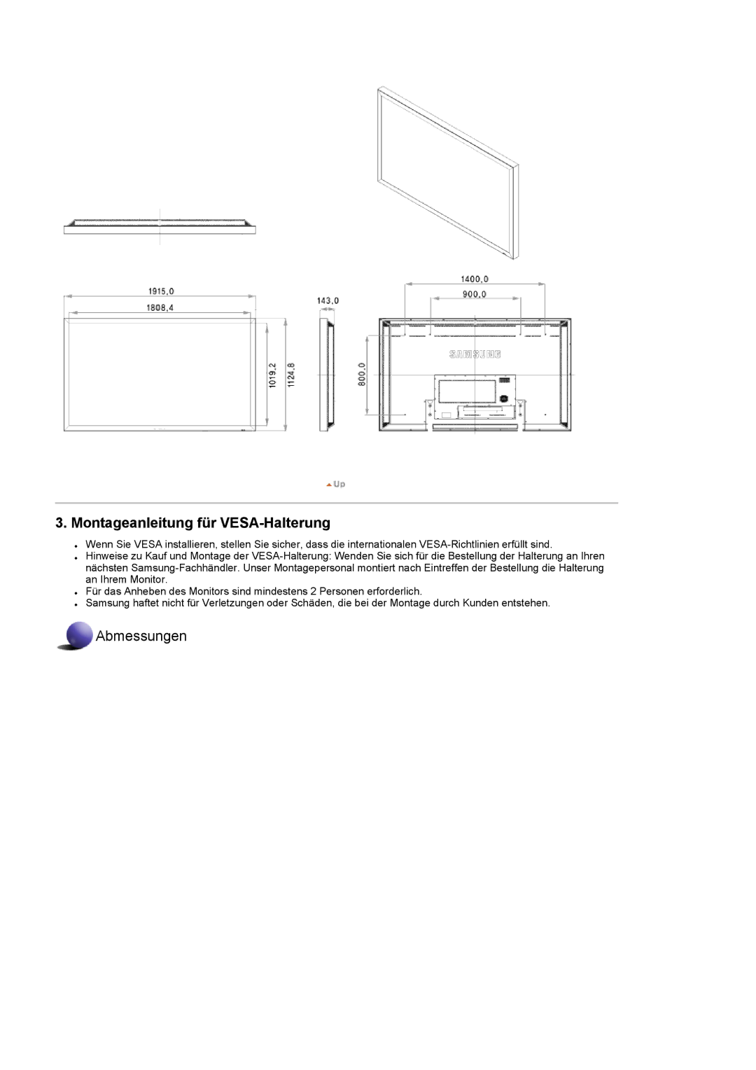 Samsung LH70TCTMBC/EN, LH82TCTMBC/EN manual Montageanleitung für VESA-Halterung 