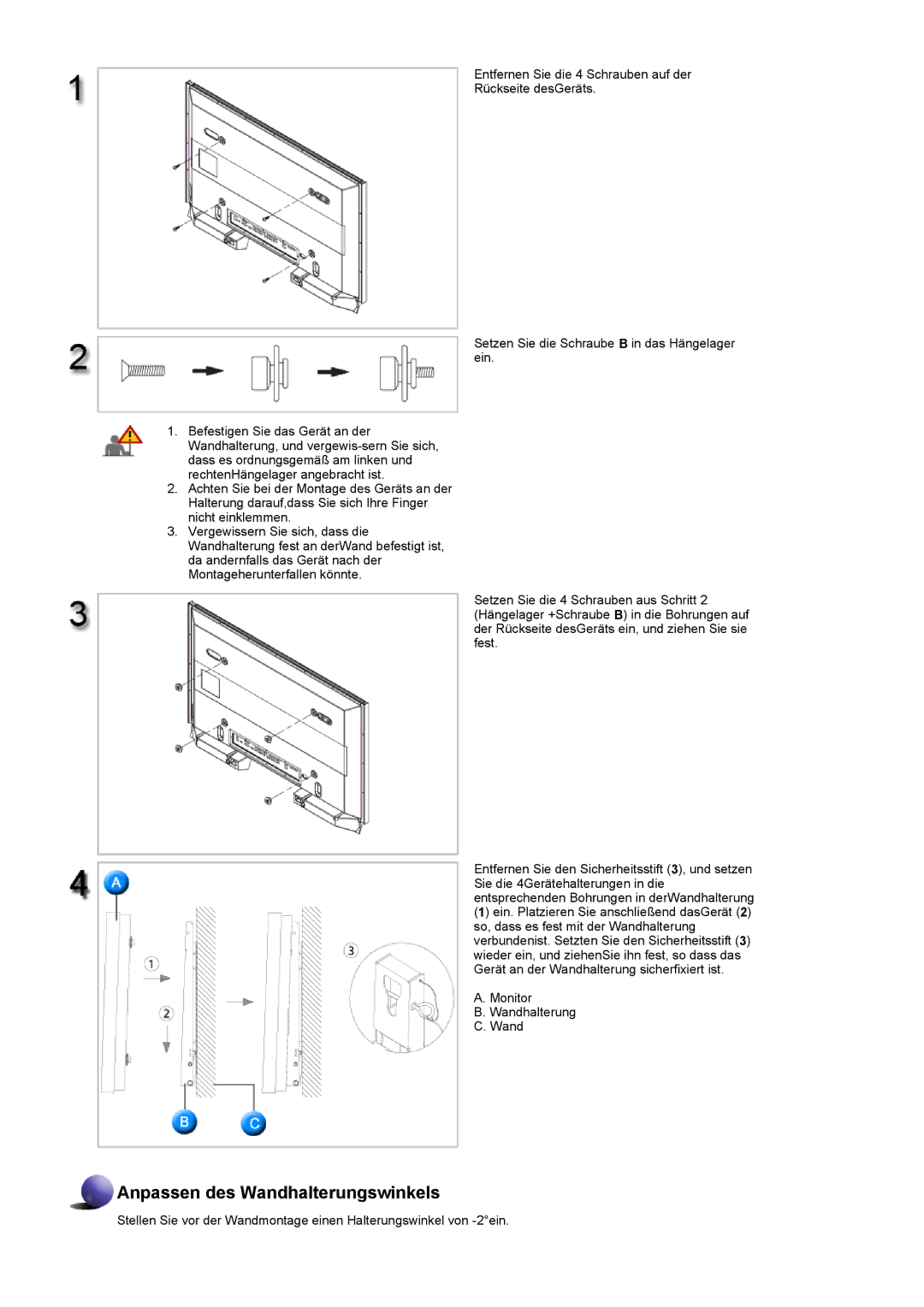 Samsung LH82TCTMBC/EN, LH70TCTMBC/EN manual Anpassen des Wandhalterungswinkels 