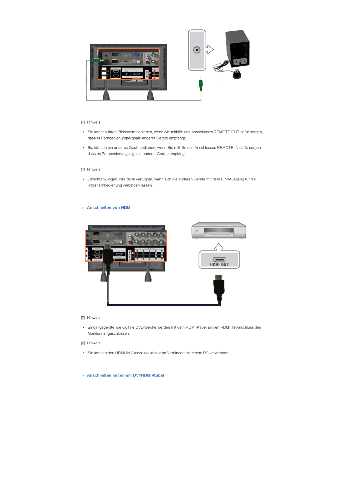 Samsung LH70TCTMBC/EN, LH82TCTMBC/EN manual Anschließen von Hdmi, Anschließen mit einem DVI/HDMI-Kabel 