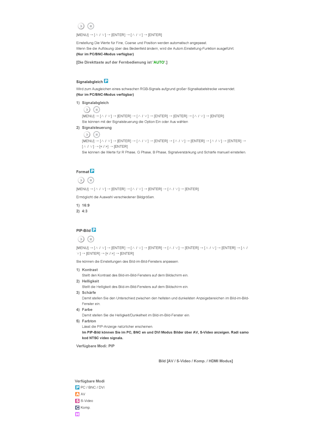 Samsung LH82TCTMBC/EN Die Direkttaste auf der Fernbedienung ist Auto, Signalabgleich, Signalsteuerung, 169, Schärfe, Farbe 