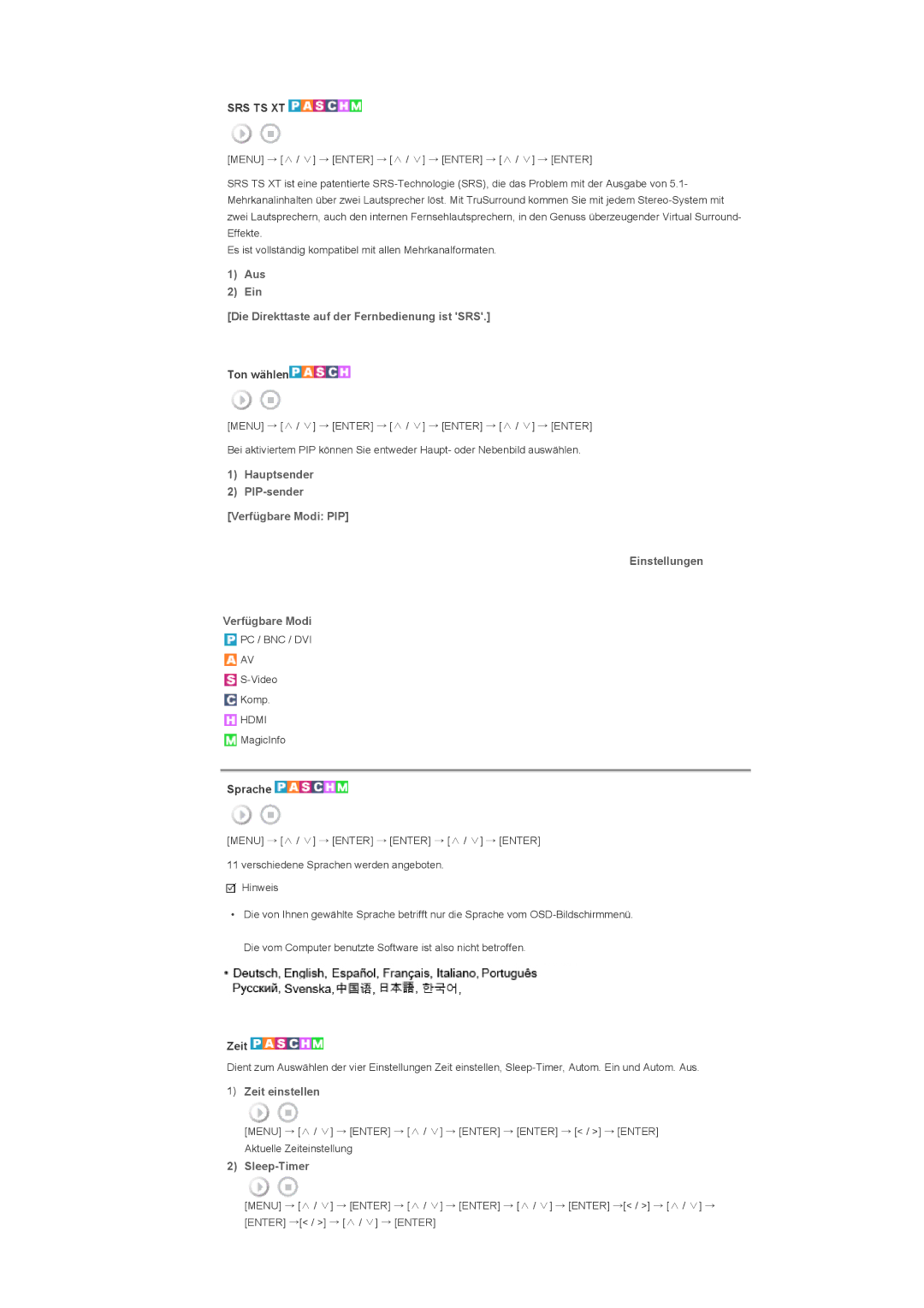 Samsung LH82TCTMBC/EN, LH70TCTMBC/EN manual Aus Ein Die Direkttaste auf der Fernbedienung ist SRS, Ton wählen, Sprache 