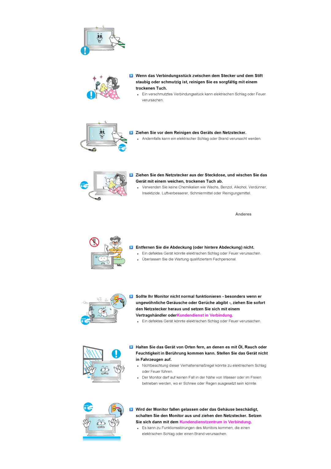 Samsung LH70TCTMBC/EN, LH82TCTMBC/EN manual Anderes, Entfernen Sie die Abdeckung oder hintere Abdeckung nicht 