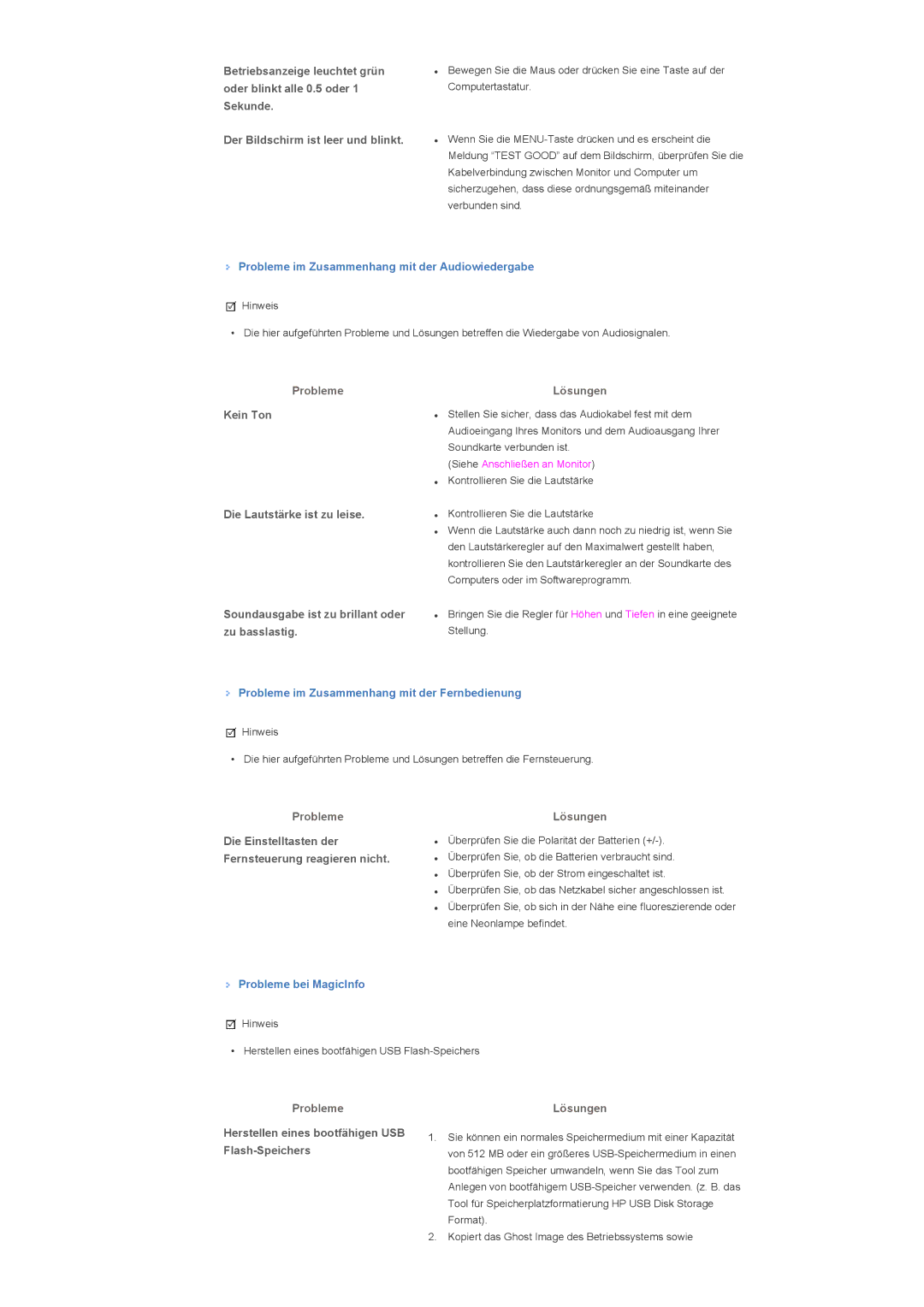 Samsung LH82TCTMBC/EN Probleme im Zusammenhang mit der Audiowiedergabe, Probleme im Zusammenhang mit der Fernbedienung 