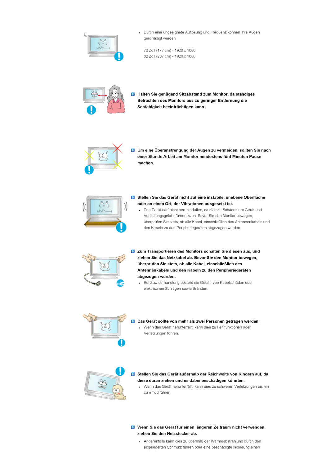 Samsung LH70TCTMBC/EN, LH82TCTMBC/EN manual Das Gerät sollte von mehr als zwei Personen getragen werden 