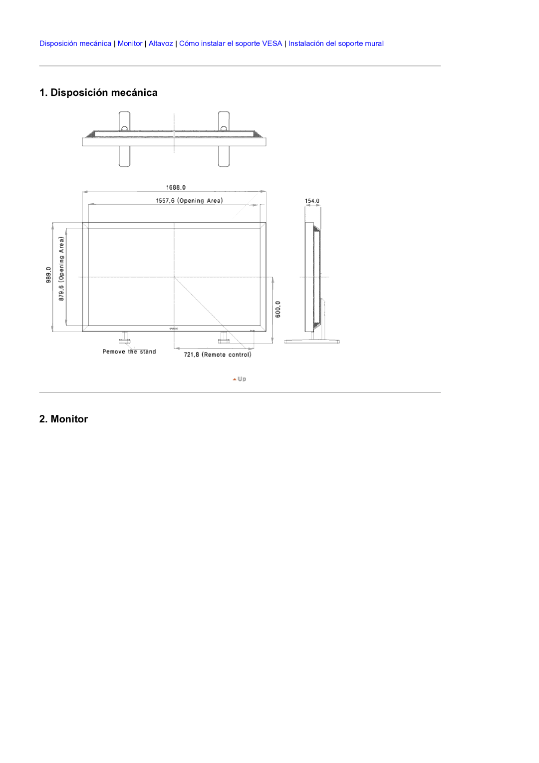 Samsung LH70TCTMBC/EN, LH82TCTMBC/EN manual Disposición mecánica Monitor 