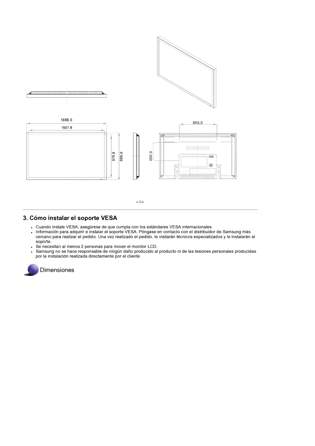 Samsung LH82TCTMBC/EN, LH70TCTMBC/EN manual Cómo instalar el soporte Vesa 