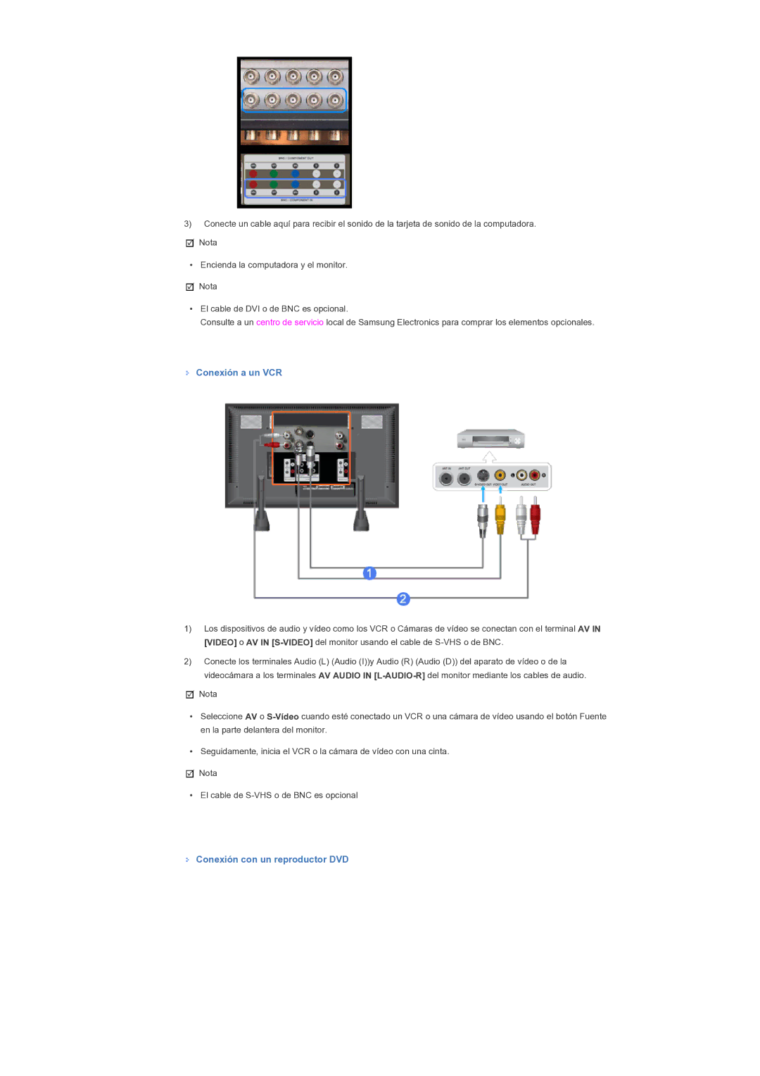 Samsung LH70TCTMBC/EN, LH82TCTMBC/EN manual Conexión a un VCR, Conexión con un reproductor DVD 