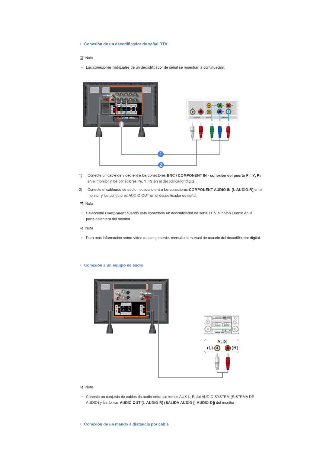 Samsung LH70TCTMBC/EN, LH82TCTMBC/EN manual Conexión de un decodificador de señal DTV, Conexión a un equipo de audio 