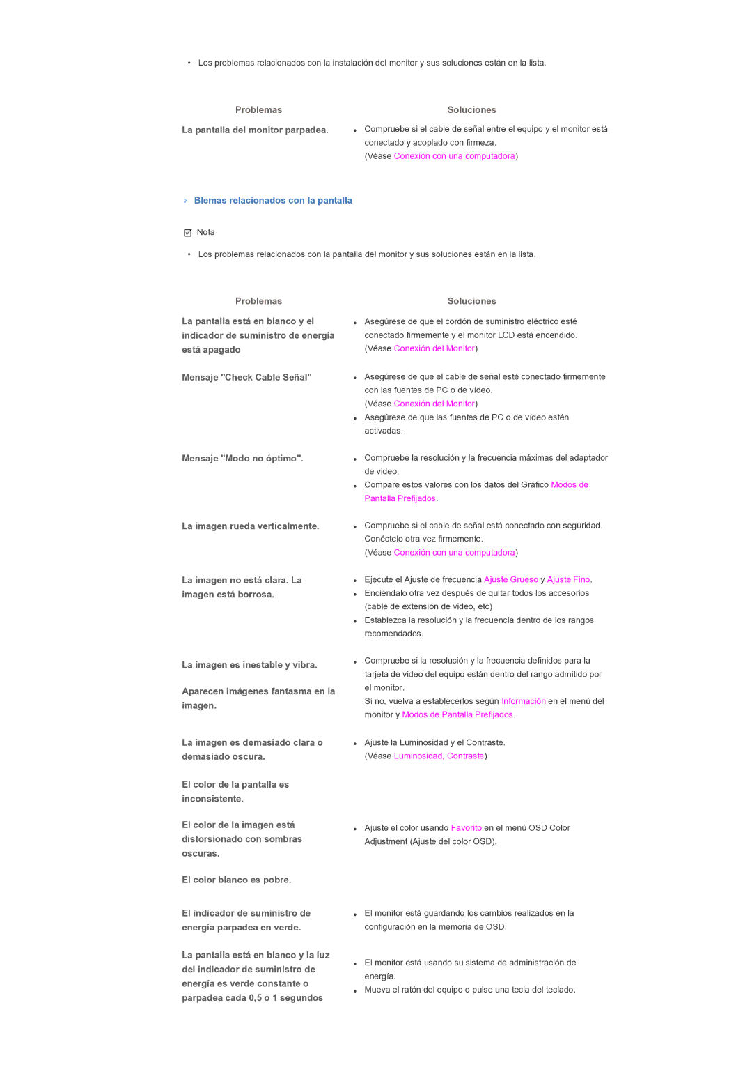 Samsung LH82TCTMBC/EN, LH70TCTMBC/EN manual La pantalla del monitor parpadea, Soluciones 