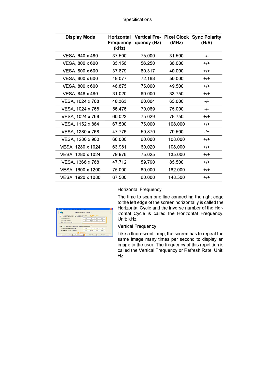 Samsung LH70TCUMBG/XJ, LH70TCUMBG/EN, LH82TCUMBG/EN, LH70TCSMBG/EN, LH70TCSMBG/XJ Sync Polarity, Frequency Quency Hz MHz KHz 