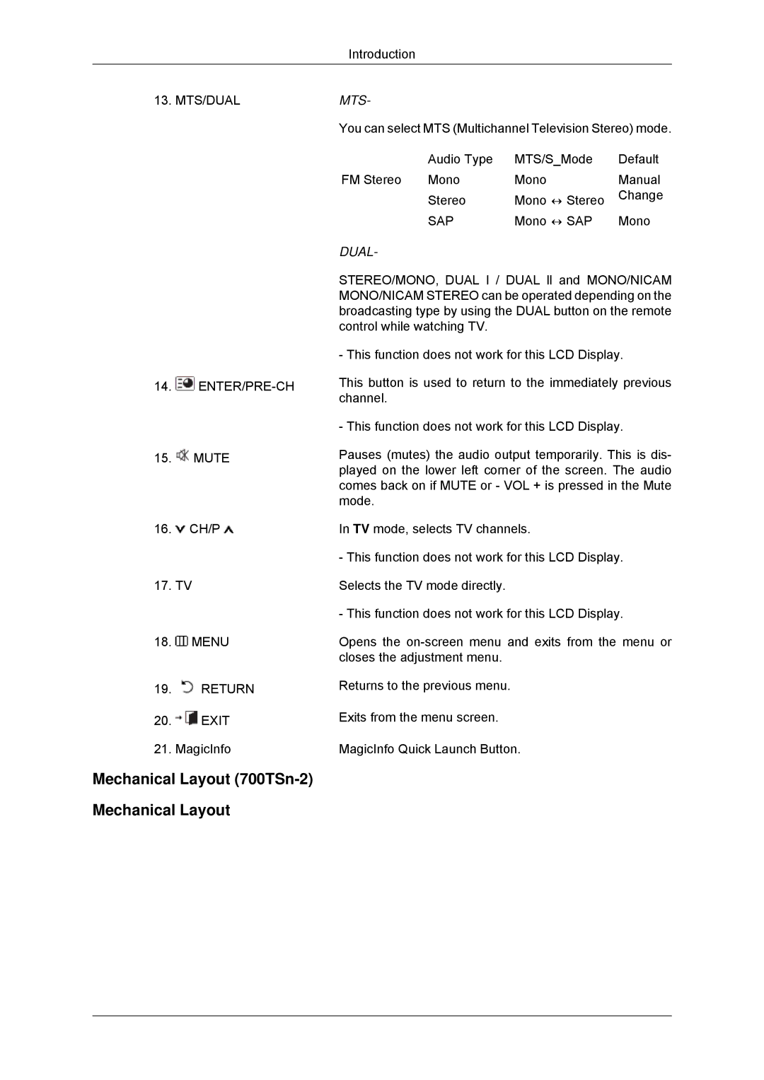 Samsung LH70TCUMBG/XJ, LH70TCUMBG/EN, LH82TCUMBG/EN, LH70TCSMBG/EN, LH70TCSMBG/XJ manual Mechanical Layout 700TSn-2, Mts 