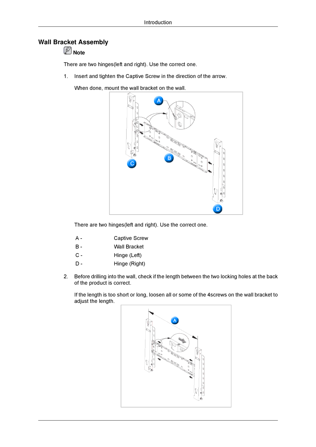 Samsung LH82TCUMBG/EN, LH70TCUMBG/EN, LH70TCSMBG/EN, LH70TCUMBG/XJ, LH70TCSMBG/XJ manual Wall Bracket Assembly 