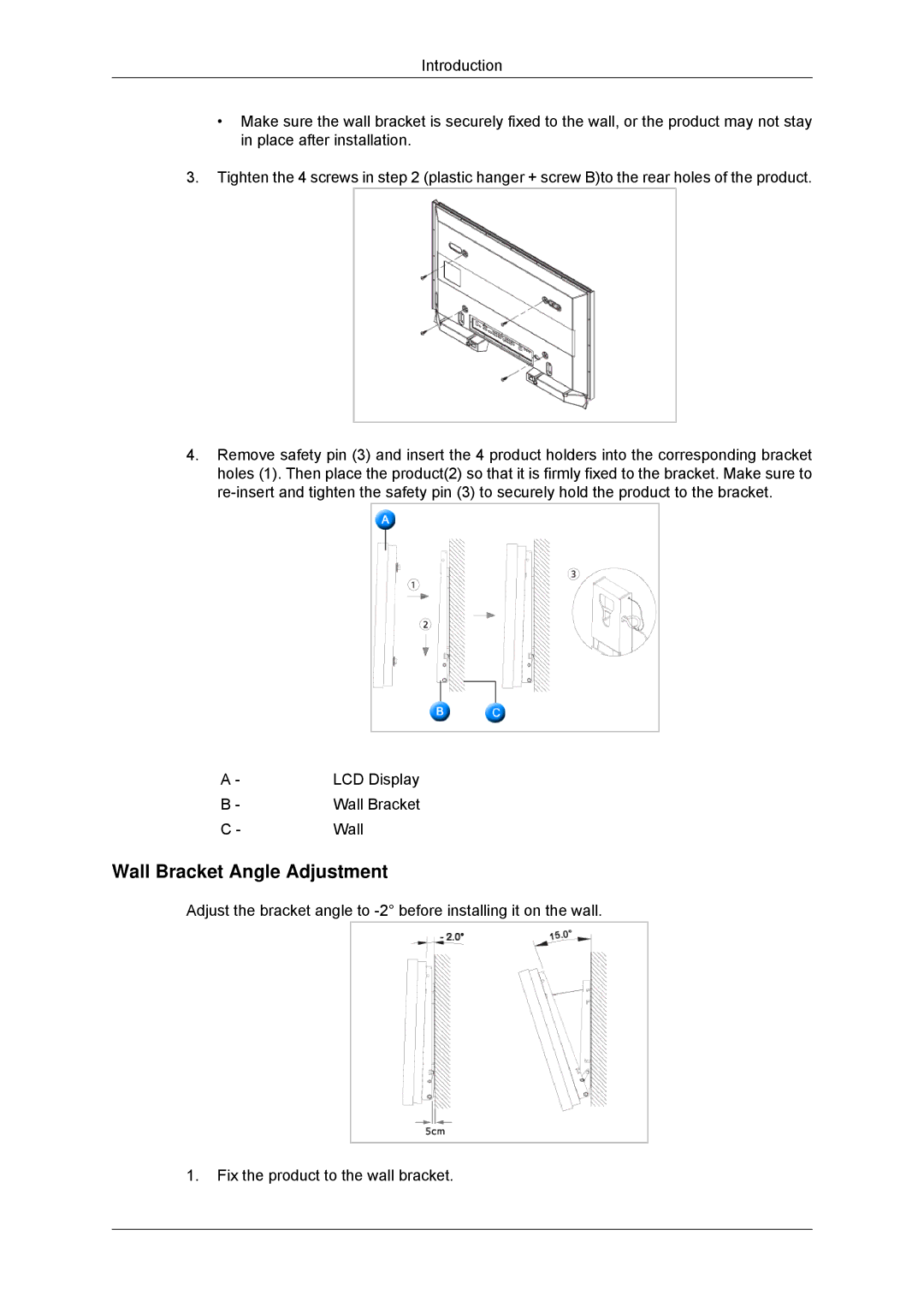 Samsung LH70TCUMBG/XJ, LH70TCUMBG/EN, LH82TCUMBG/EN, LH70TCSMBG/EN, LH70TCSMBG/XJ manual Wall Bracket Angle Adjustment 