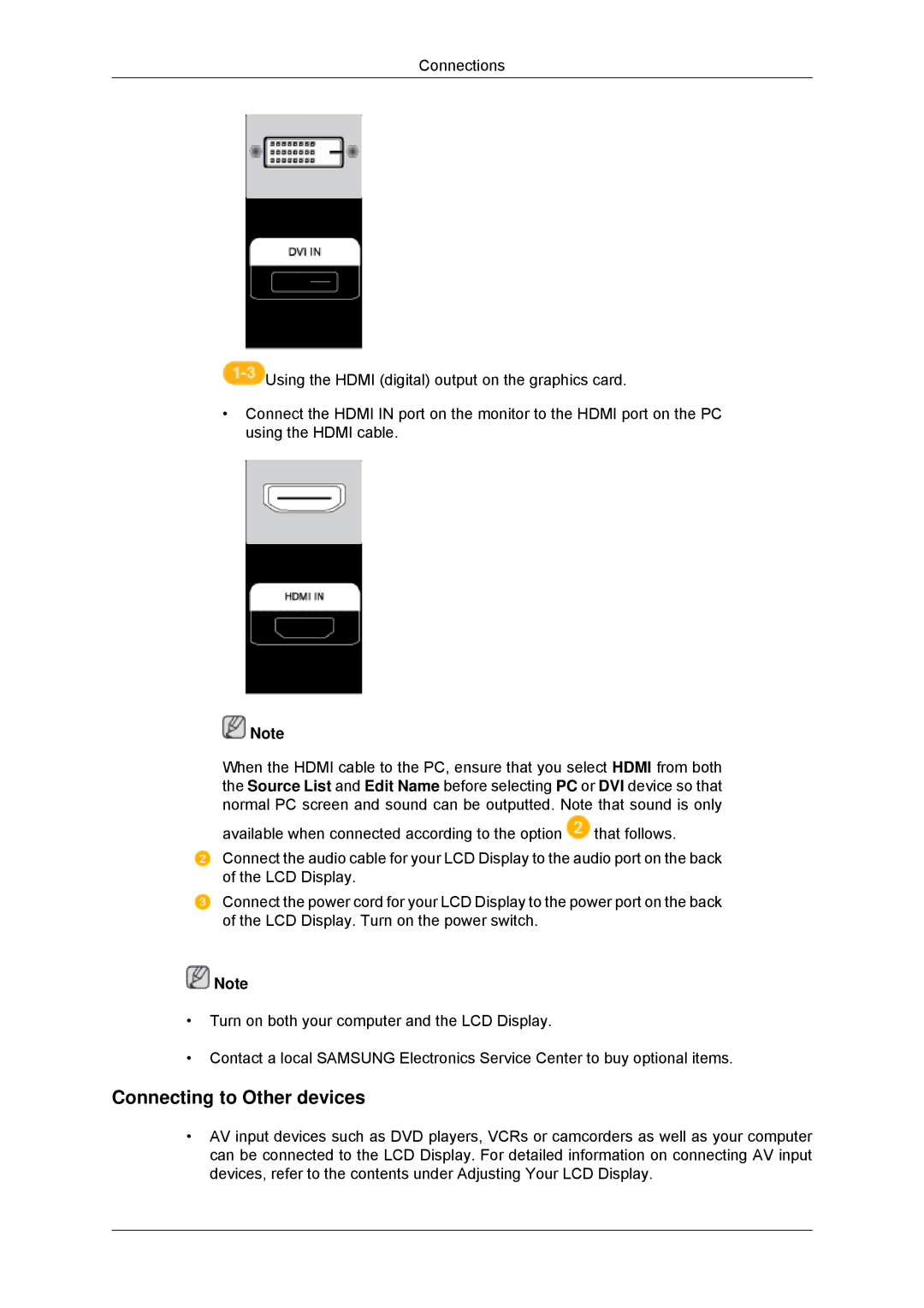 Samsung LH82TCUMBG/EN, LH70TCUMBG/EN, LH70TCSMBG/EN, LH70TCUMBG/XJ, LH70TCSMBG/XJ manual Connecting to Other devices 