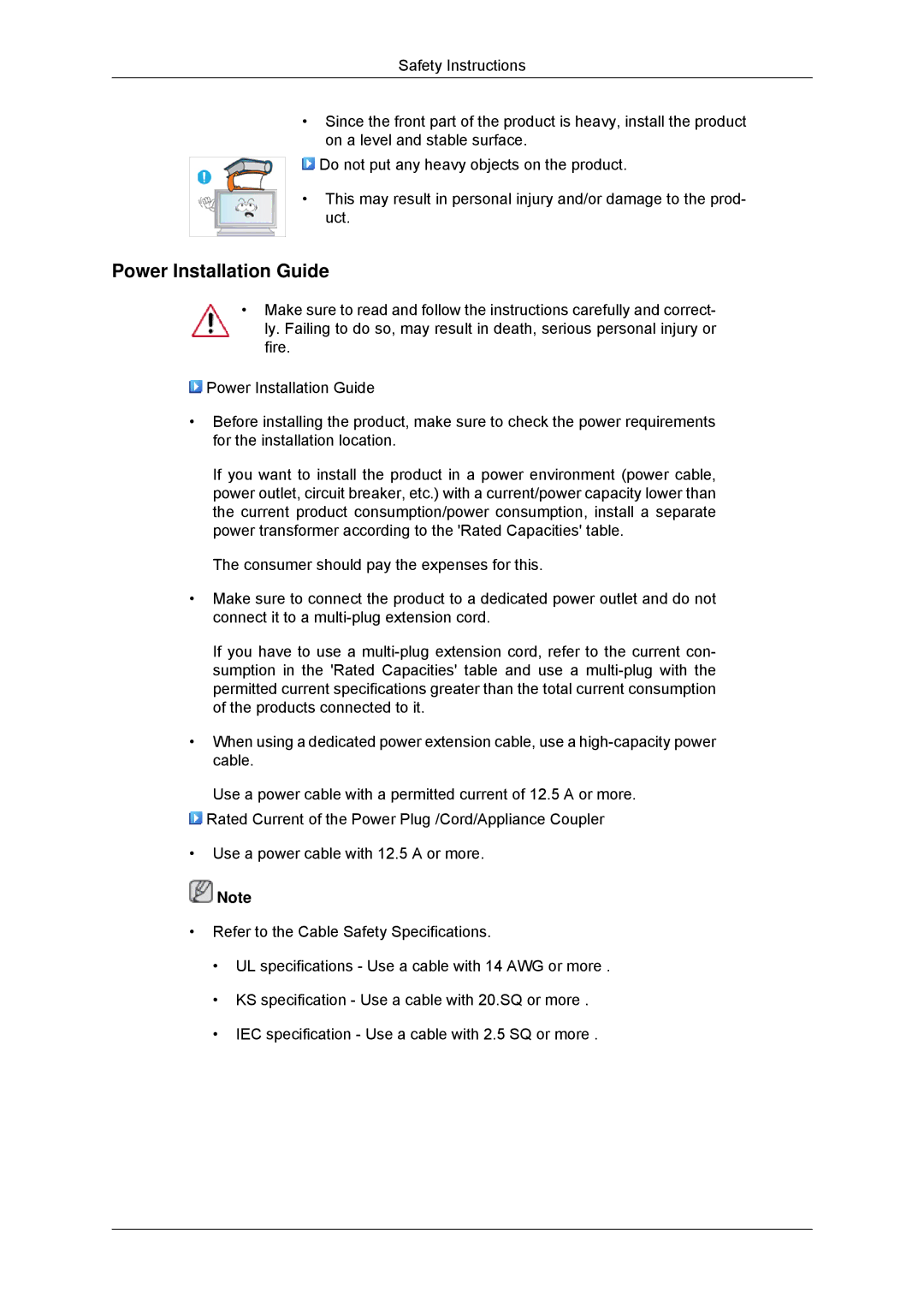 Samsung LH70TCSMBG/XJ, LH70TCUMBG/EN, LH82TCUMBG/EN, LH70TCSMBG/EN, LH70TCUMBG/XJ manual Power Installation Guide 