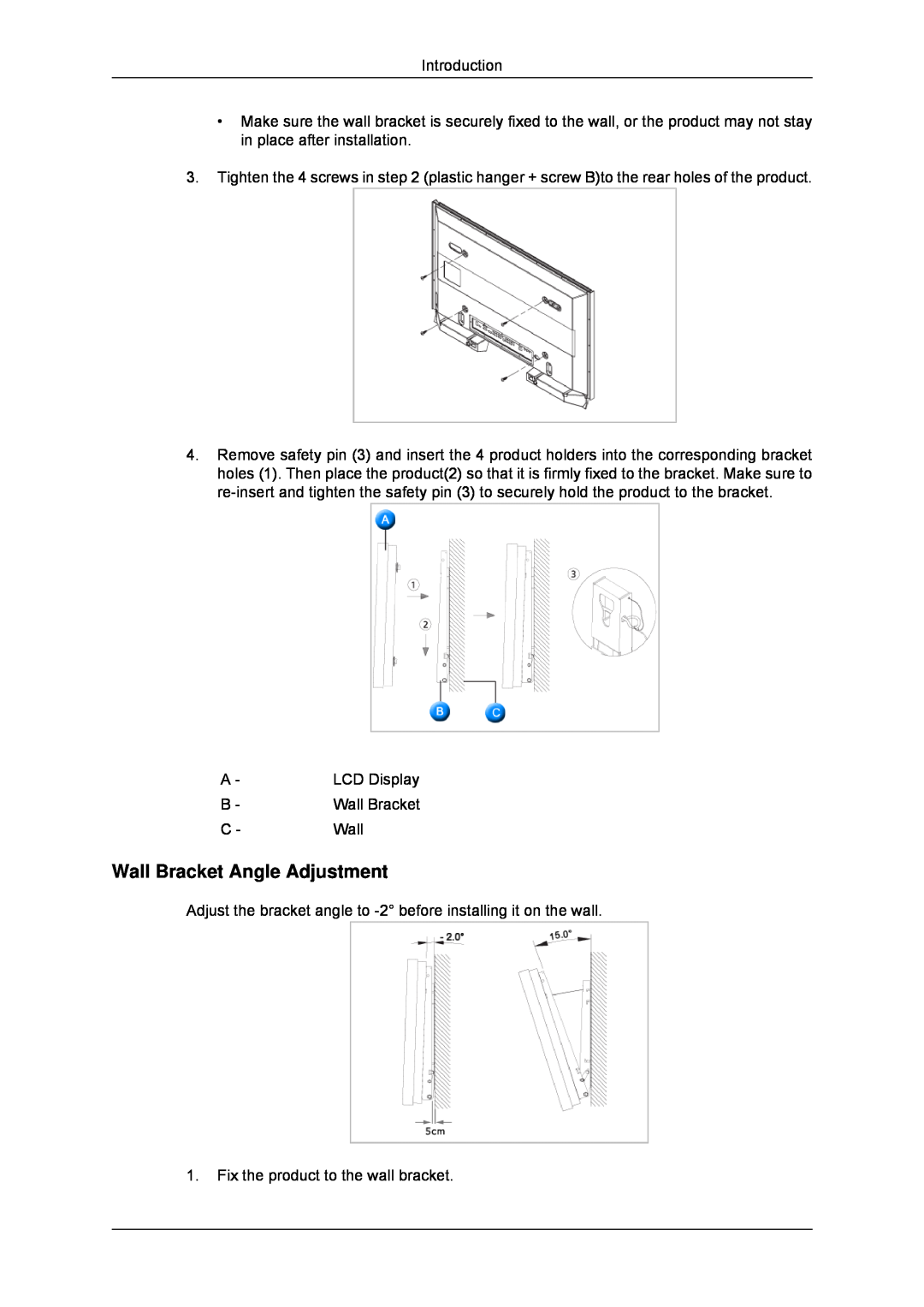 Samsung LH70TCUMBG/XJ, LH70TCUMBG/EN, LH82TCUMBG/EN, LH70TCSMBG/EN, LH70TCSMBG/XJ manual Wall Bracket Angle Adjustment 