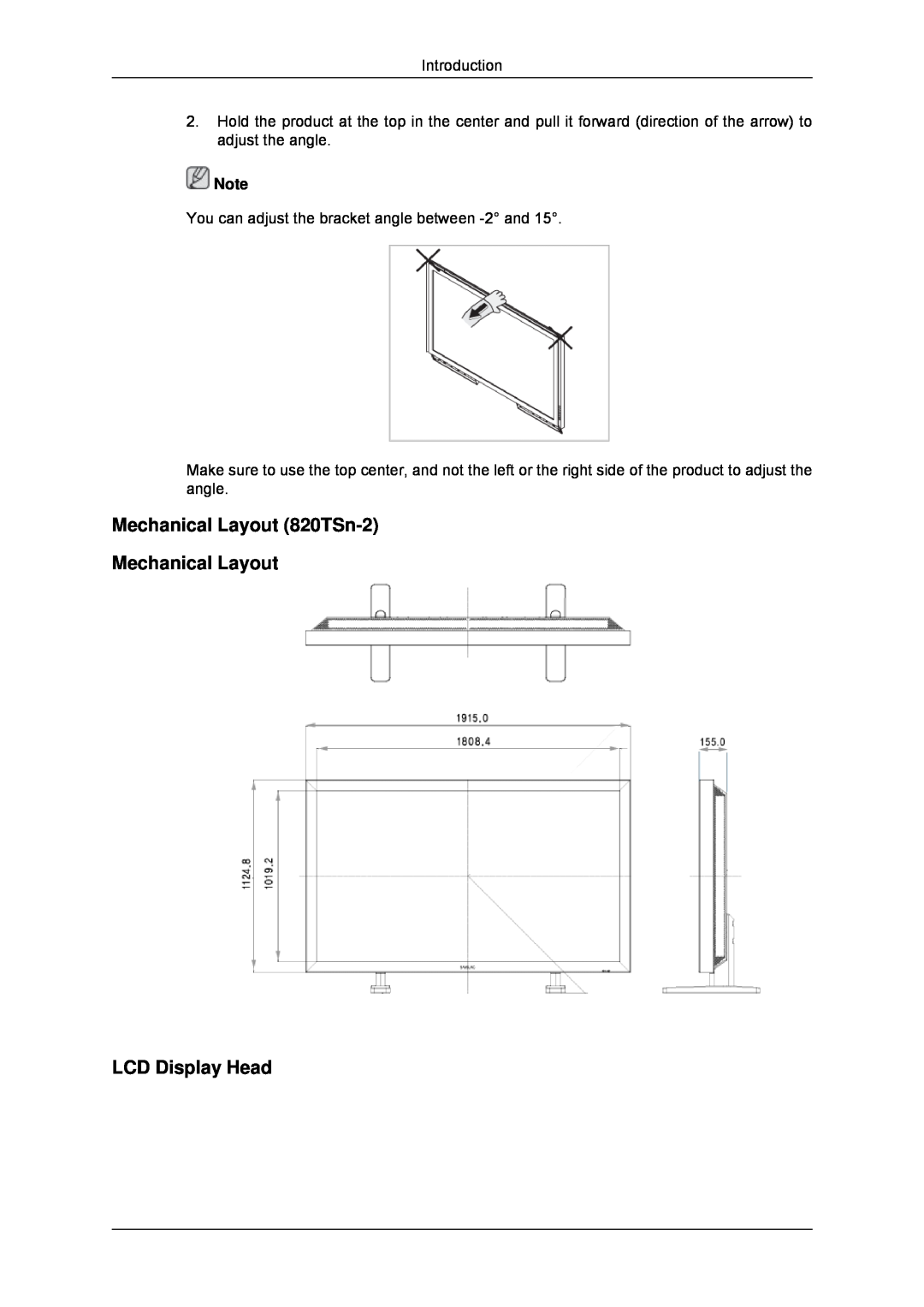 Samsung LH70TCSMBG/XJ, LH70TCUMBG/EN manual Mechanical Layout 820TSn-2 Mechanical Layout, LCD Display Head, Introduction 