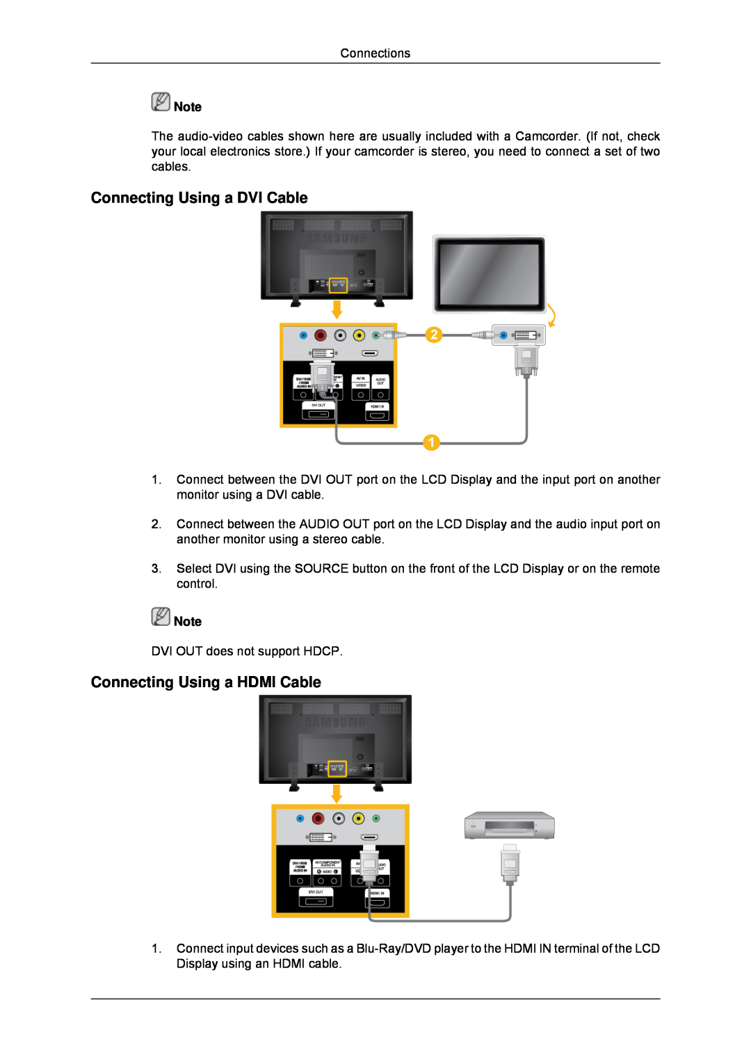 Samsung LH70TCUMBG/XJ, LH70TCUMBG/EN, LH82TCUMBG/EN manual Connecting Using a DVI Cable, Connecting Using a HDMI Cable 