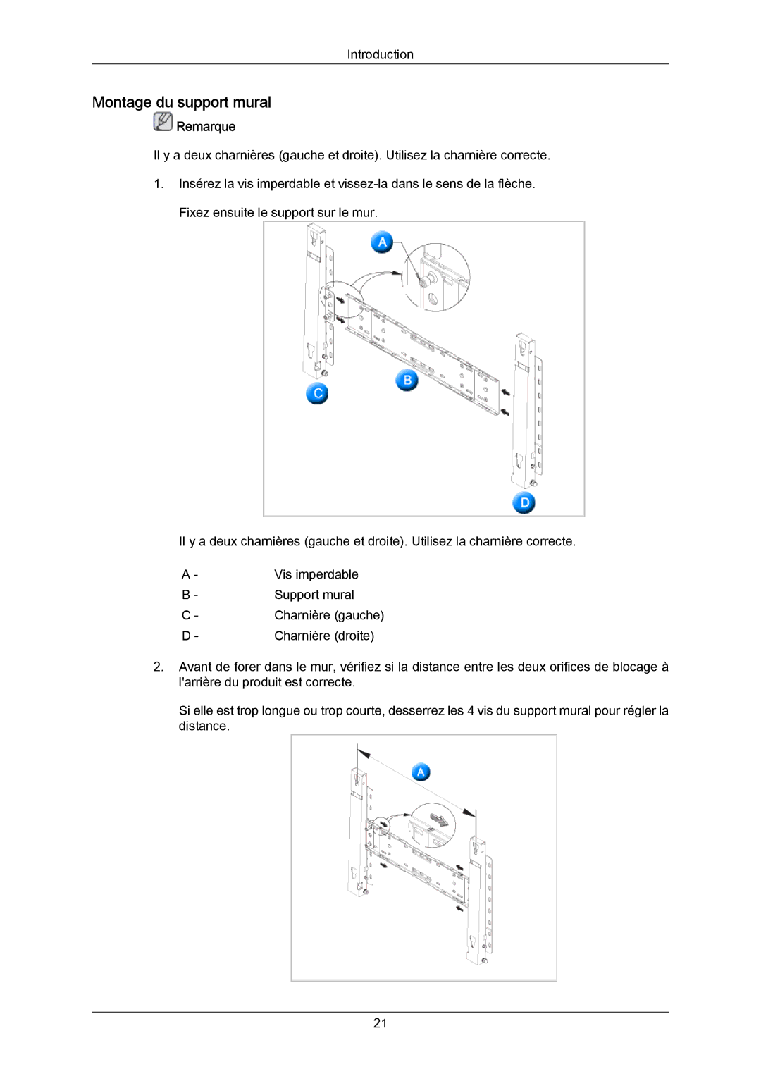 Samsung LH82TCUMBG/EN, LH70TCUMBG/EN, LH70TCSMBG/EN manual Montage du support mural 