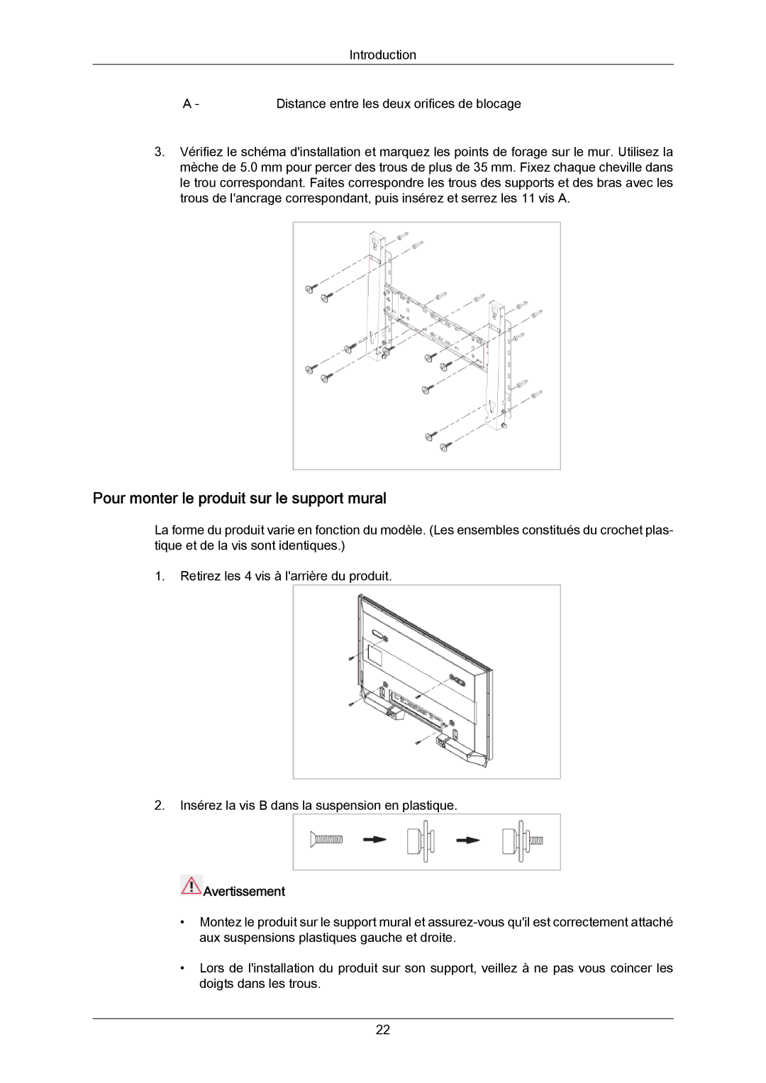 Samsung LH70TCSMBG/EN, LH70TCUMBG/EN, LH82TCUMBG/EN manual Pour monter le produit sur le support mural 