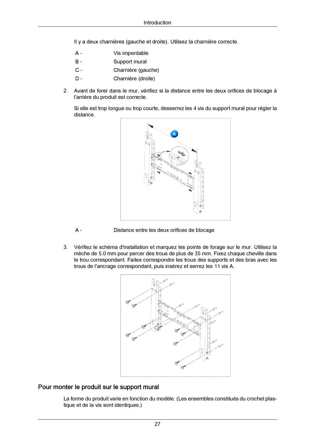 Samsung LH82TCUMBG/EN, LH70TCUMBG/EN, LH70TCSMBG/EN manual Pour monter le produit sur le support mural 