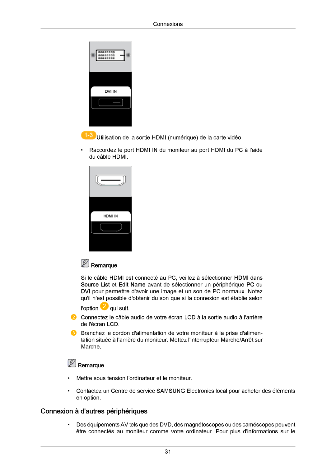 Samsung LH70TCSMBG/EN, LH70TCUMBG/EN, LH82TCUMBG/EN manual Connexion à dautres périphériques 