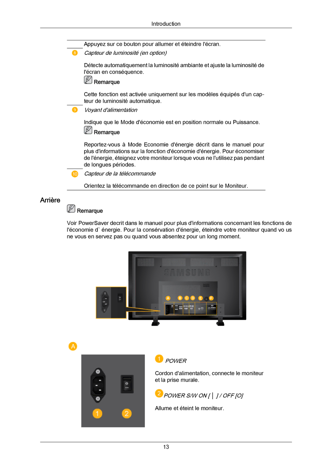 Samsung LH70TCSMBG/EN, LH70TCUMBG/EN, LH82TCUMBG/EN manual Arrière, Power 