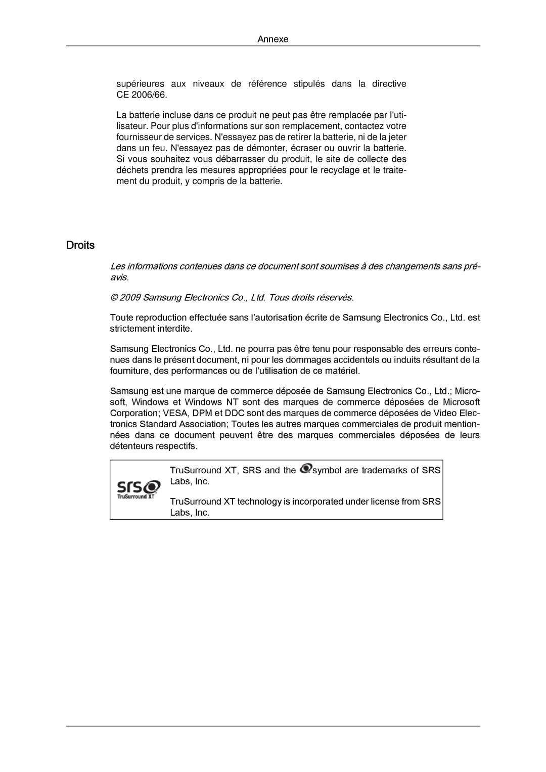 Samsung LH82TCUMBG/EN, LH70TCUMBG/EN, LH70TCSMBG/EN manual Droits 