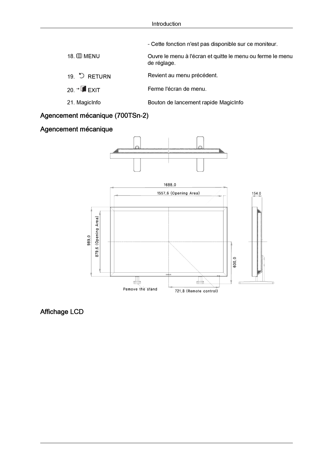 Samsung LH70TCSMBG/EN, LH70TCUMBG/EN, LH82TCUMBG/EN manual Affichage LCD 