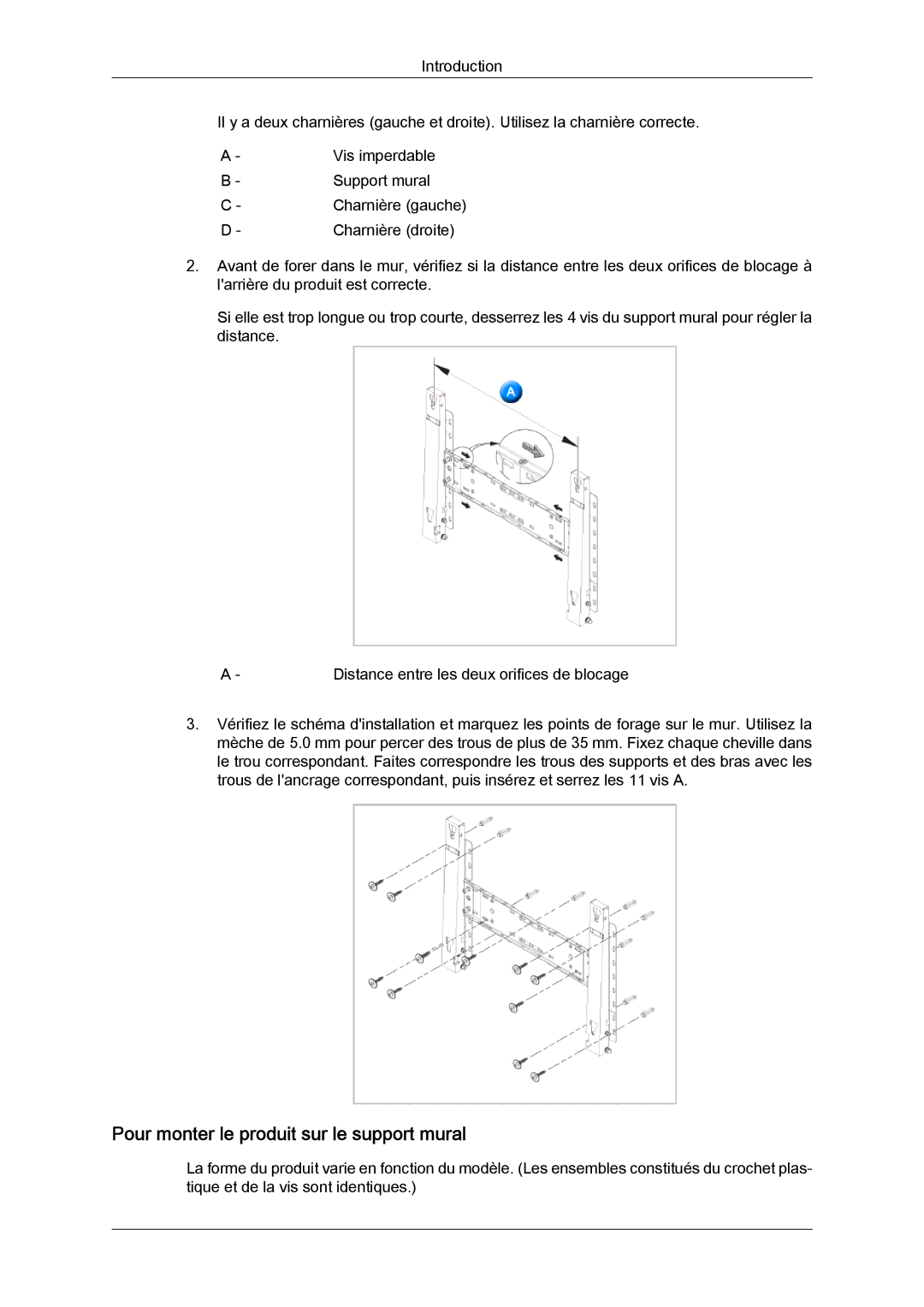 Samsung LH70TCSMBG/EN, LH70TCUMBG/EN, LH82TCUMBG/EN manual Pour monter le produit sur le support mural 