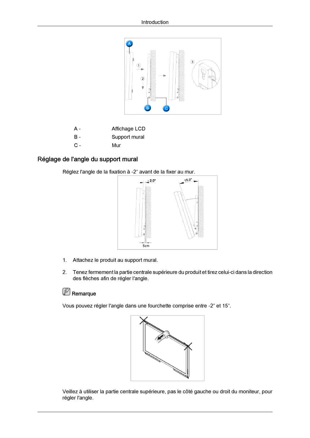 Samsung LH82TCUMBG/EN, LH70TCUMBG/EN, LH70TCSMBG/EN manual Réglage de langle du support mural 